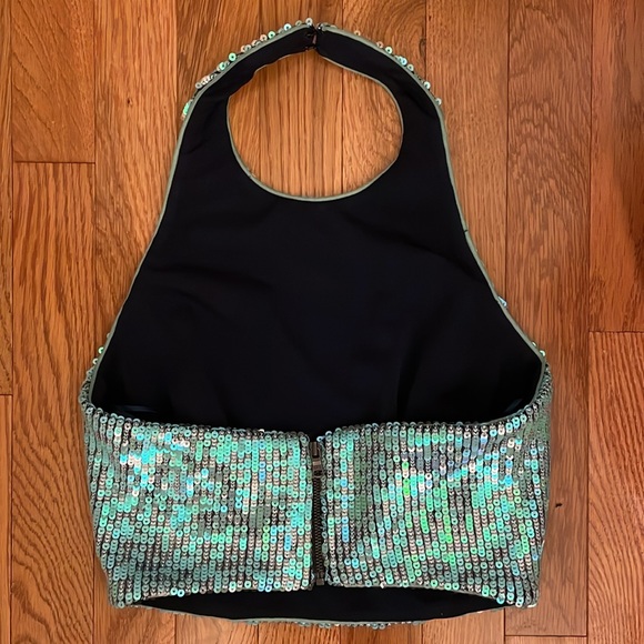 DRESS THE POPULATION Ashton Sequin Top Blue size XS - Picture 3 of 4